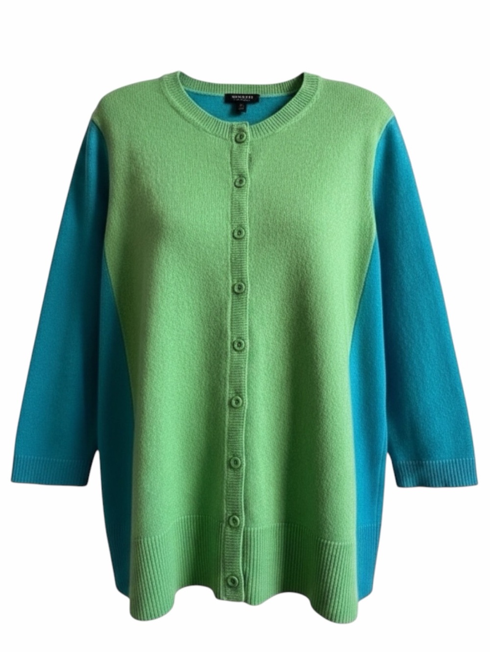 Worth New York‎ 100% Cashmere Colorblock Cardigan Green Blue Size M